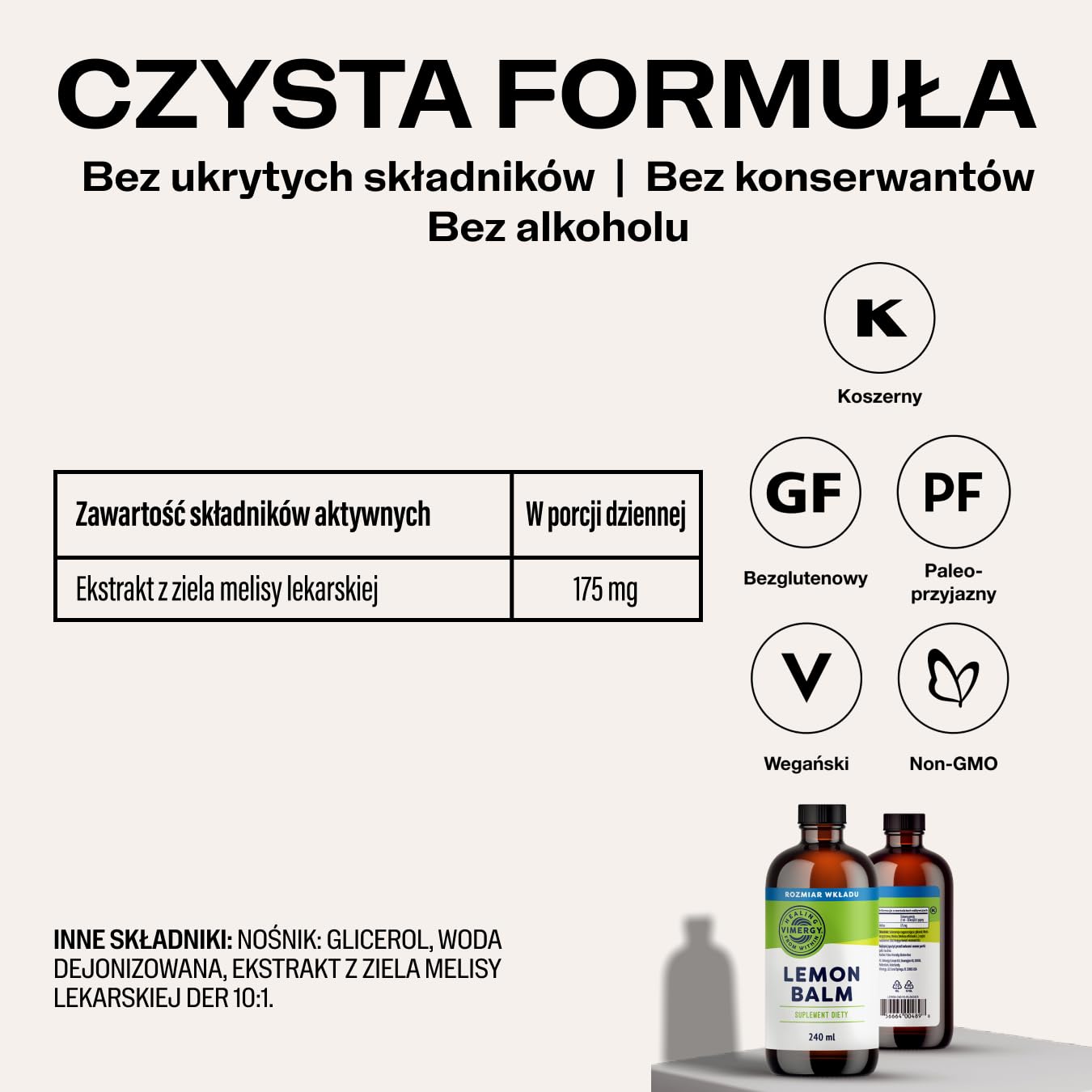 Vimergy Melisa Lekarska – Ekstrakt z Melisy – Płynny Suplement z Melisy na Bazie Gliceryny – Suplement Wegański – Bez Cukru i Substancji Wiążących – Bez GMO i Bezglutenowy (240 ml)