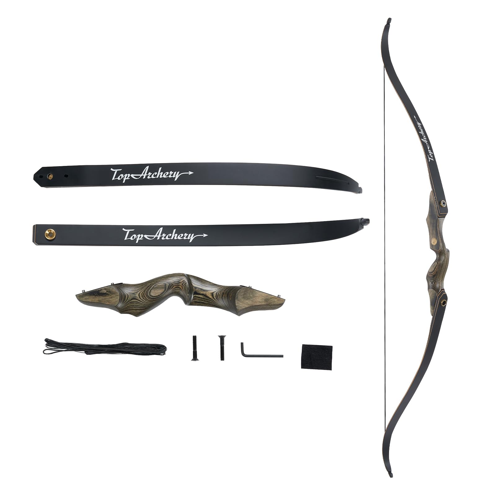 Pfeil und Bogen Set,60 Zoll Takedown Recurvebogen Sportbogen Holzbogengriff Rechtshand für Erwachsene & Fortgeschrittene 30-50lbs