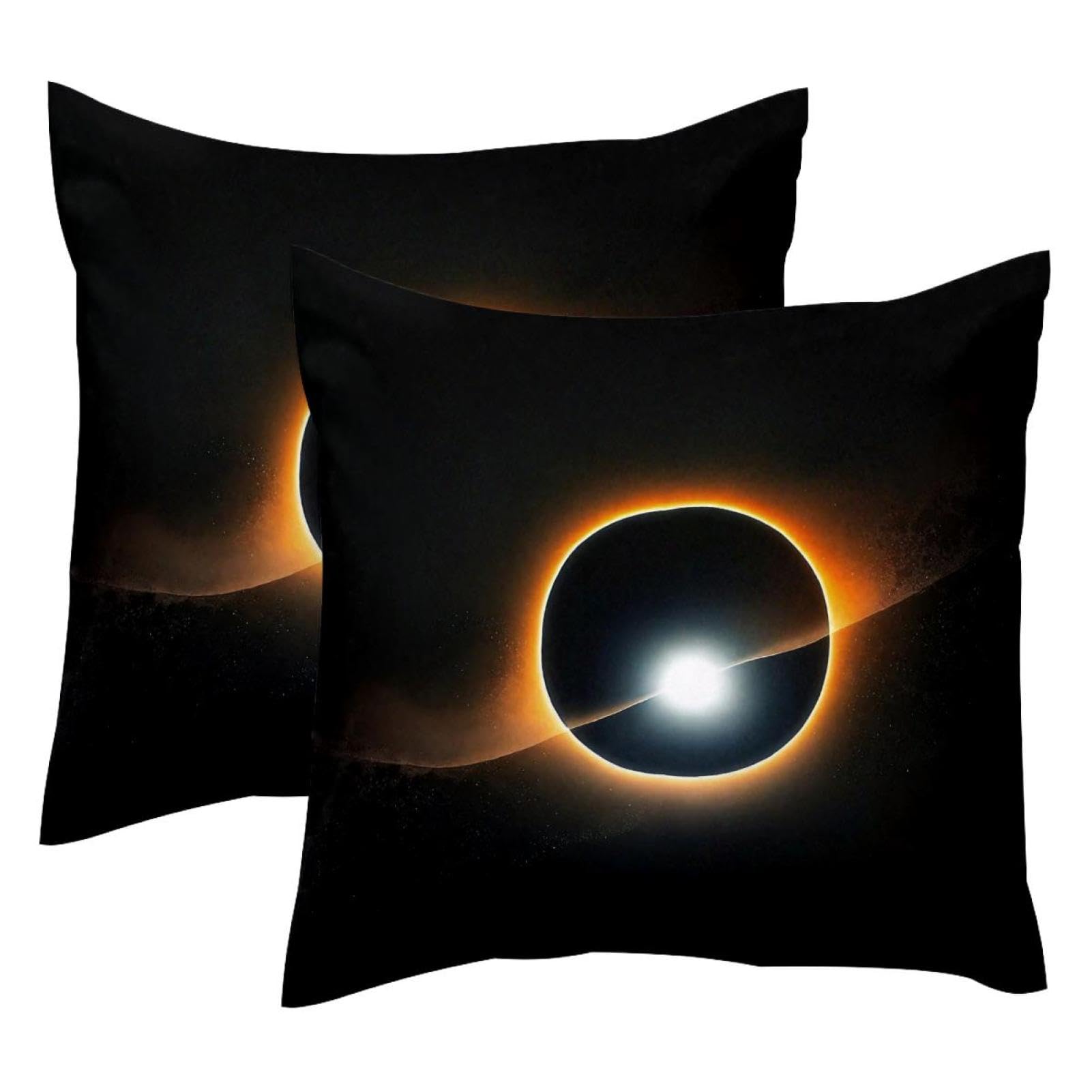 Housse de coussin 50x50 velours noir éclipse solaire lot de 2 taie décoration canapé salon