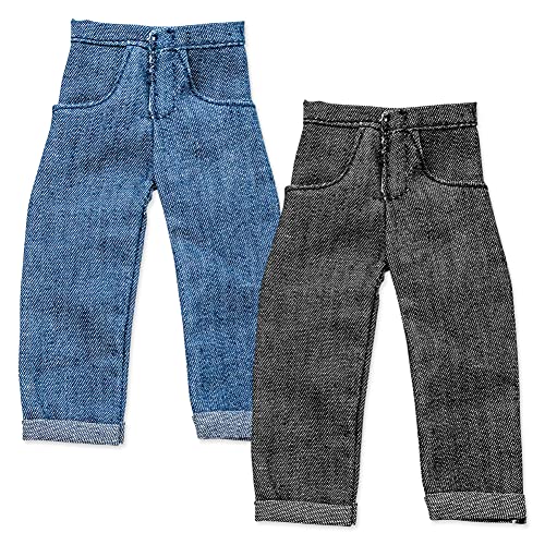 Set of 2 Pairs of Jeans for Wrestling Action Figures: Black & Blue