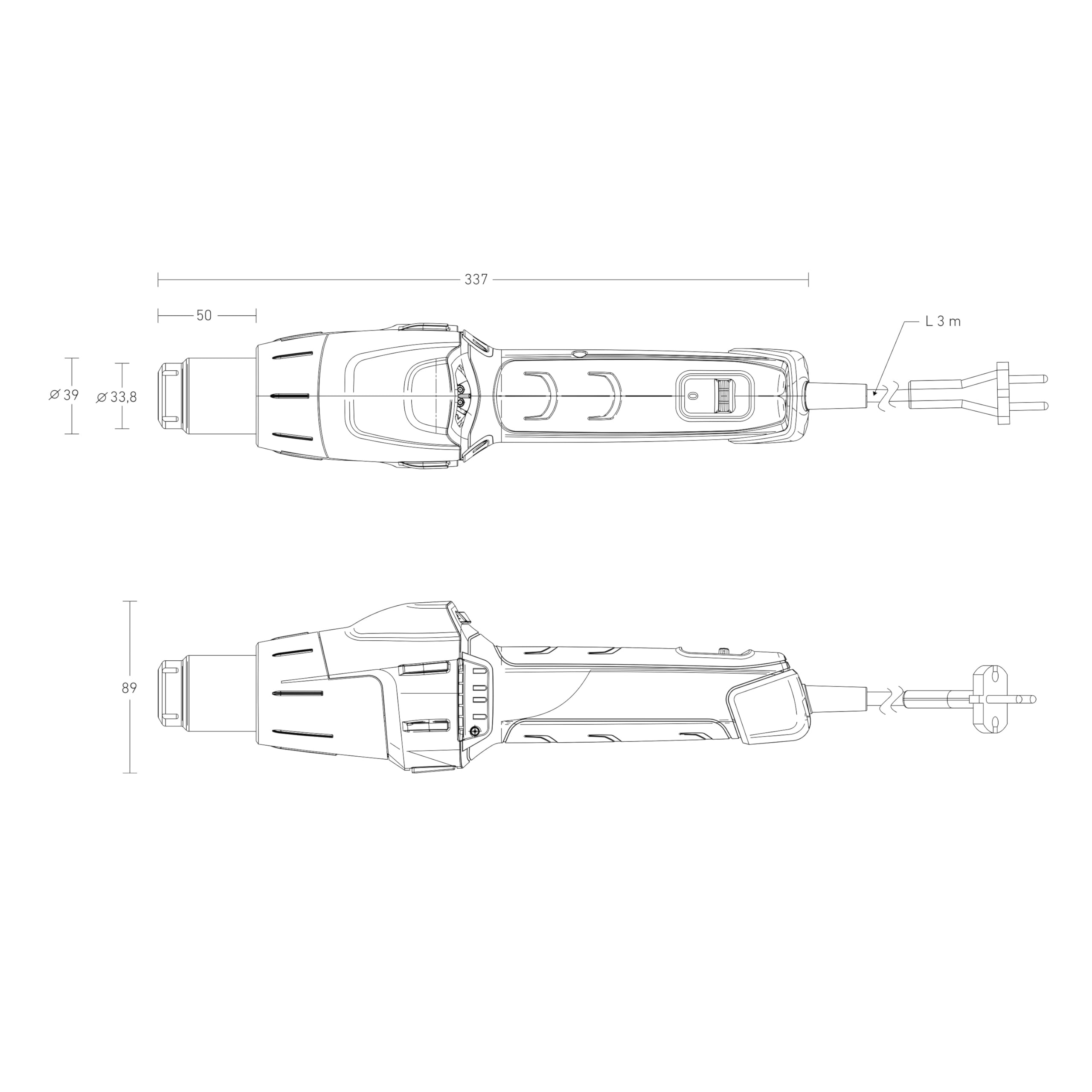 Steinel Heißluftpistole HM 2220 E, 2200 W Stab-Heißluftgebläse, Temperatur 80°-630°C, Heißluftfön mit Keramikheizung, 3m Kabel