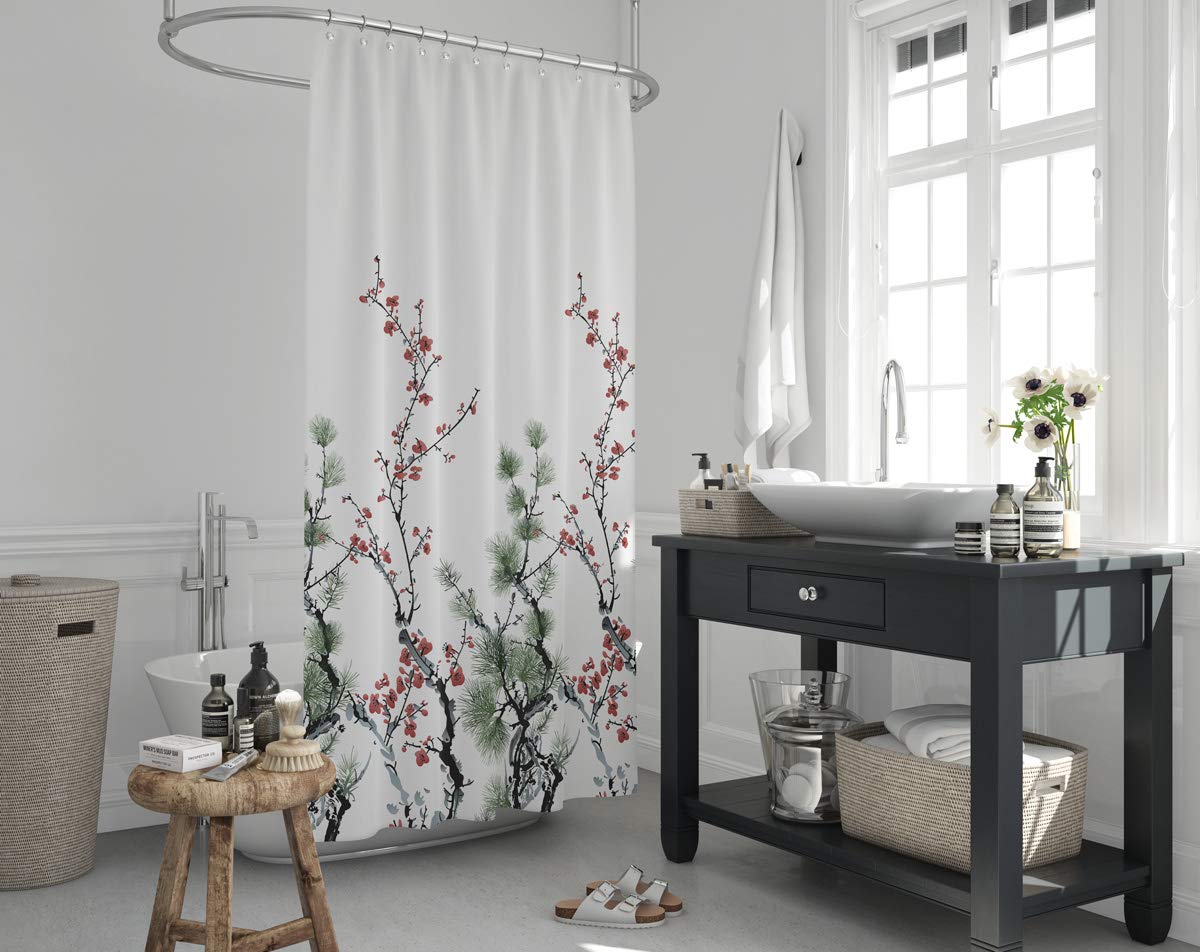 Tropik Home Multicolor Colourful Extra Long Narrow Width Fabric Shower Curtain With Floral Print (120Cm Wide X 200Cm Drop)