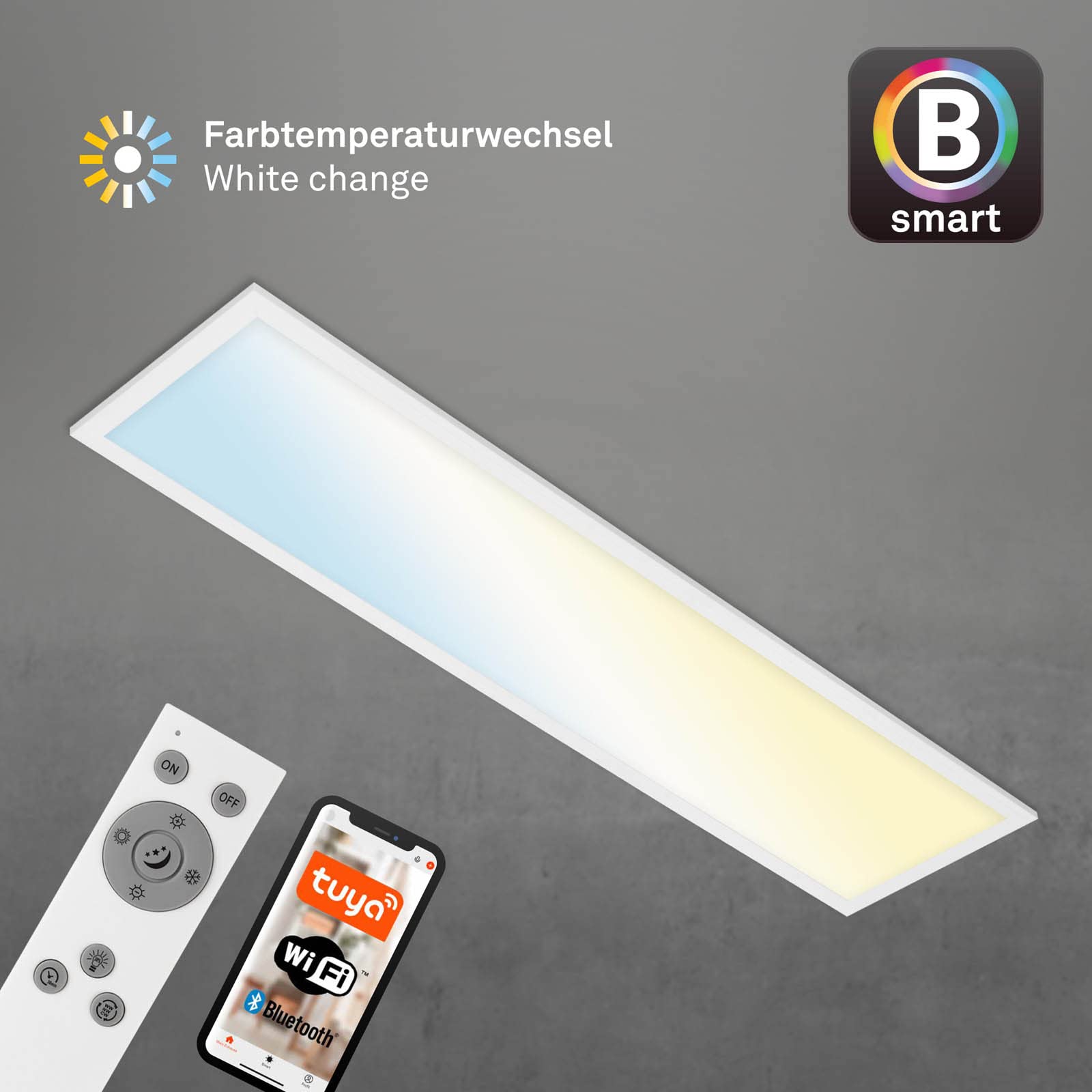 Briloner - Lampada da soffitto Smart LED, lampada da soffitto Wifi Ultra Flat, CCT, dimmerabile, controllo vocale, bianco, 1000x250x66 mm