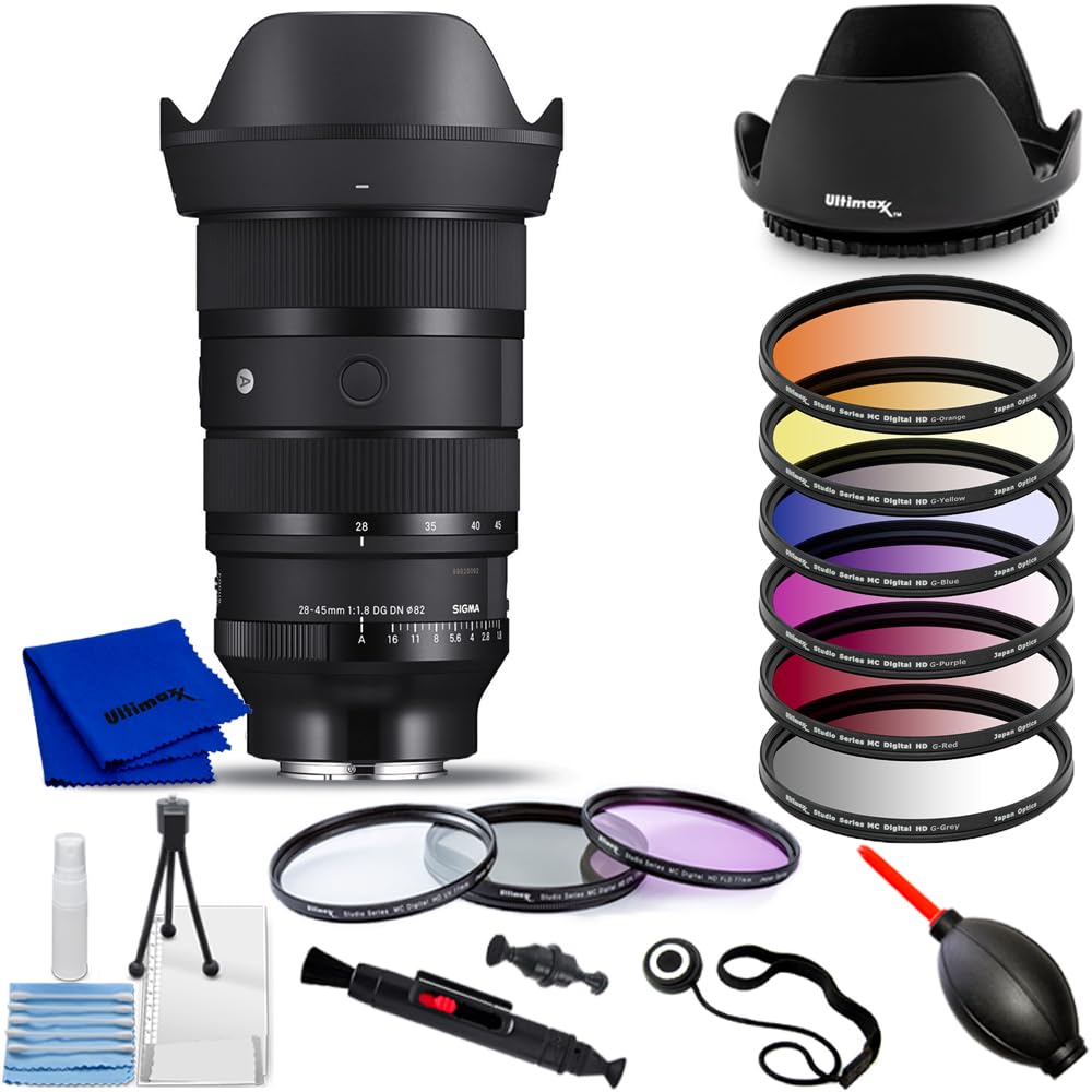 Sigma 28-45mm f/1.8 DG DN Art Lens (Sony E) 612965 - Bundle Includes: 6PC Gradual Color Filter Set, 3PC Fiter Kit, Tulip Hood Lens, Cleaning Pen, Cleaning Kit and More(International Verison) (Renewed)