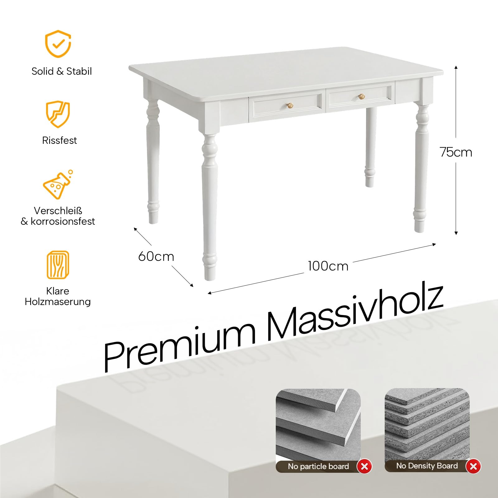 Scrivania in legno massello bianco 100 cm tavolo rustico segretario tavolo in legno di gomma con tavolo DersConsole per casa ufficio e camera da letto Fattoria Sle