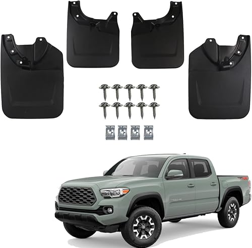 Aletas de barro compatibles con Tacoma 2023 2022, resistentes moldeadas, protectores contra salpicaduras laterales delanteros y traseros, juego de 4