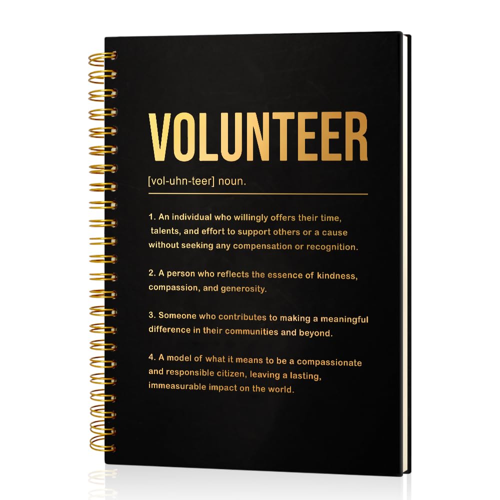 Msticey Volunteer Definition 160 Blank Pages Gold Foil Hardcover Spiral Notebook, Appreciation Birthday Thank You Gifts for Women Men Volunteer,