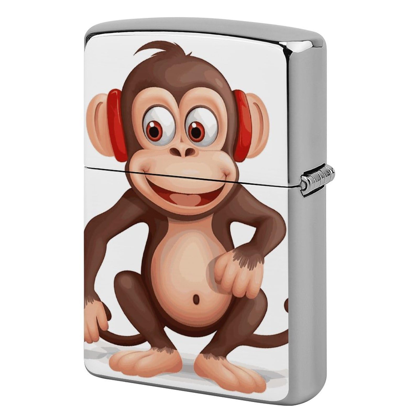 Naughty Monkey Lighter Case Cover Vintage Metal Lighter Sleeve Reusable Lighter Protective Cover Decorative Lighter Holder Birthday Gifts for Men Women