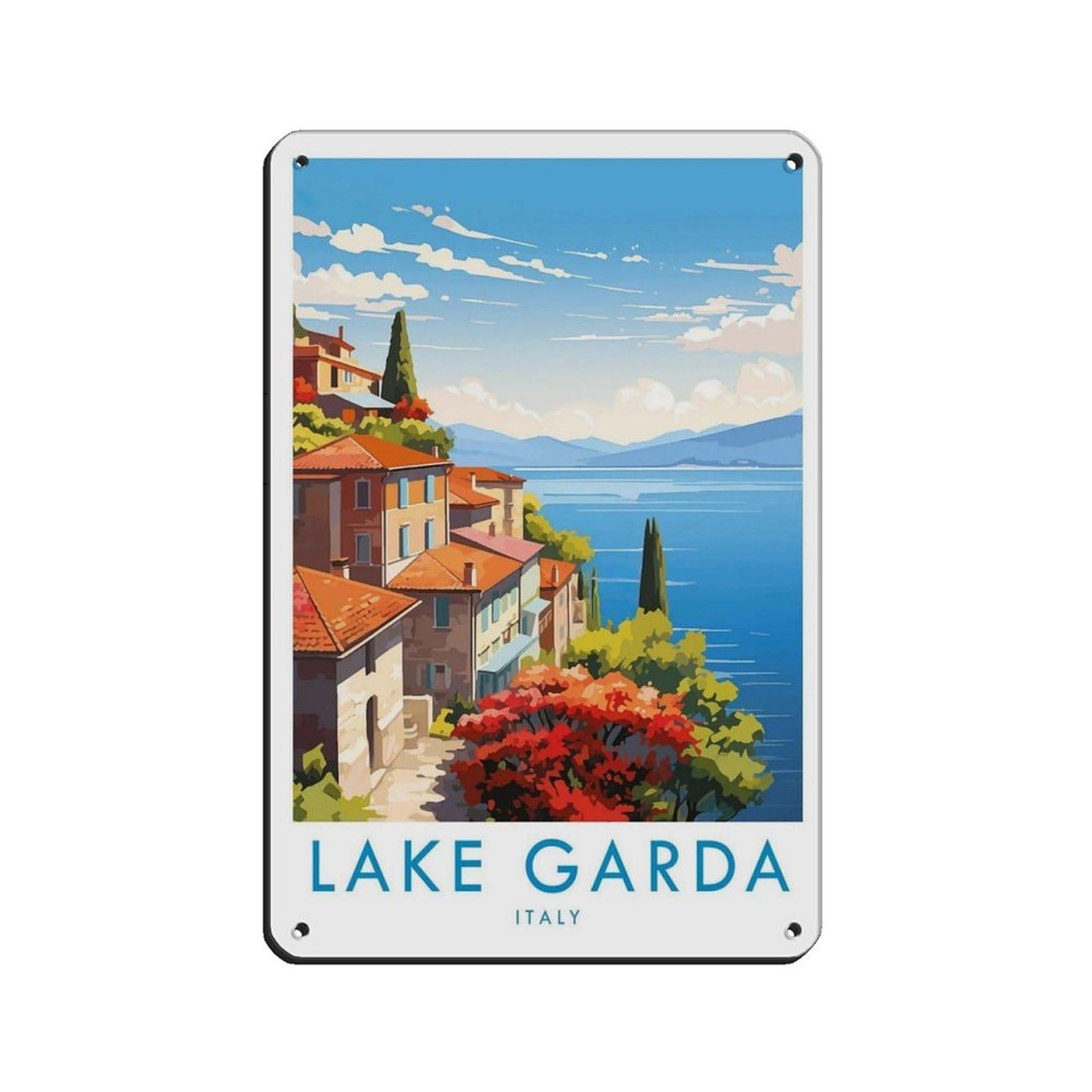 Lake Garda Travel Poster, Italy（1） Retro Poster Metal Tin Sign Chic Art Retro Iron Painting Bar People Cave Cafe Family Garage Poster Wall Decoration 8x12inch(20x30cm)