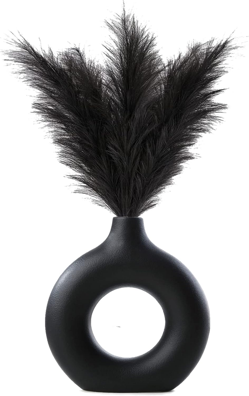 Amazon.de Kingbar Keramik Donut Vase Schwarz, Handmade Runde Vase Für Pampasgras, Boho Vase