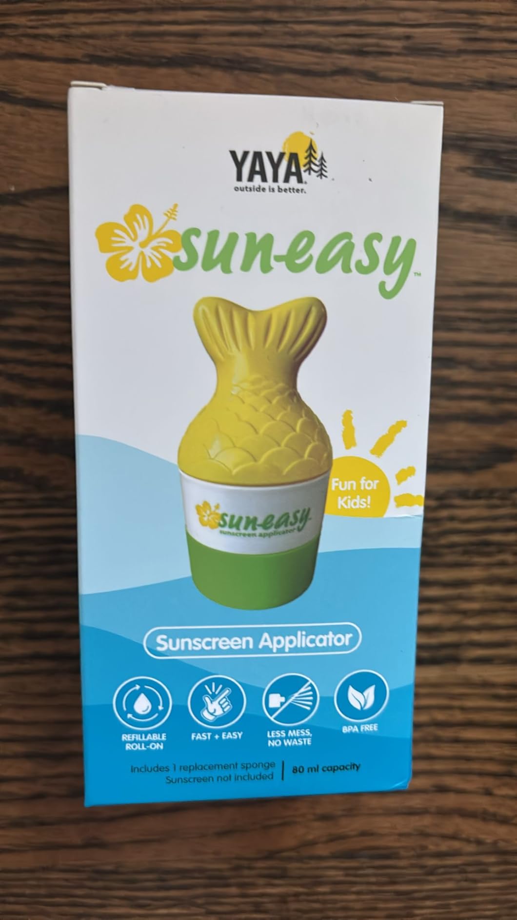 YAYA ORGANICS Sun-Easy Sunscreen Applicator, Refillable Roll-On with Sponge for Kids and Babies, Fun, Fast and Mess-Free application, Holds 80 ml, Fish/Pink Cap