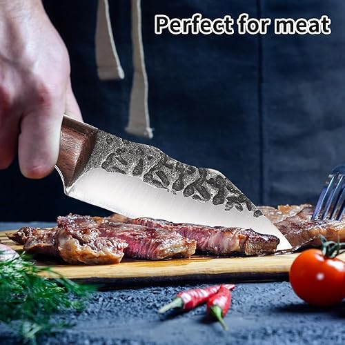 Miniatura 4 de KENTROON Cuchillo de chef de 4 "hecho a mano forjado carne y pescado cuchillo de acero de alto carbono hoja de espiga completa con funda de PU para