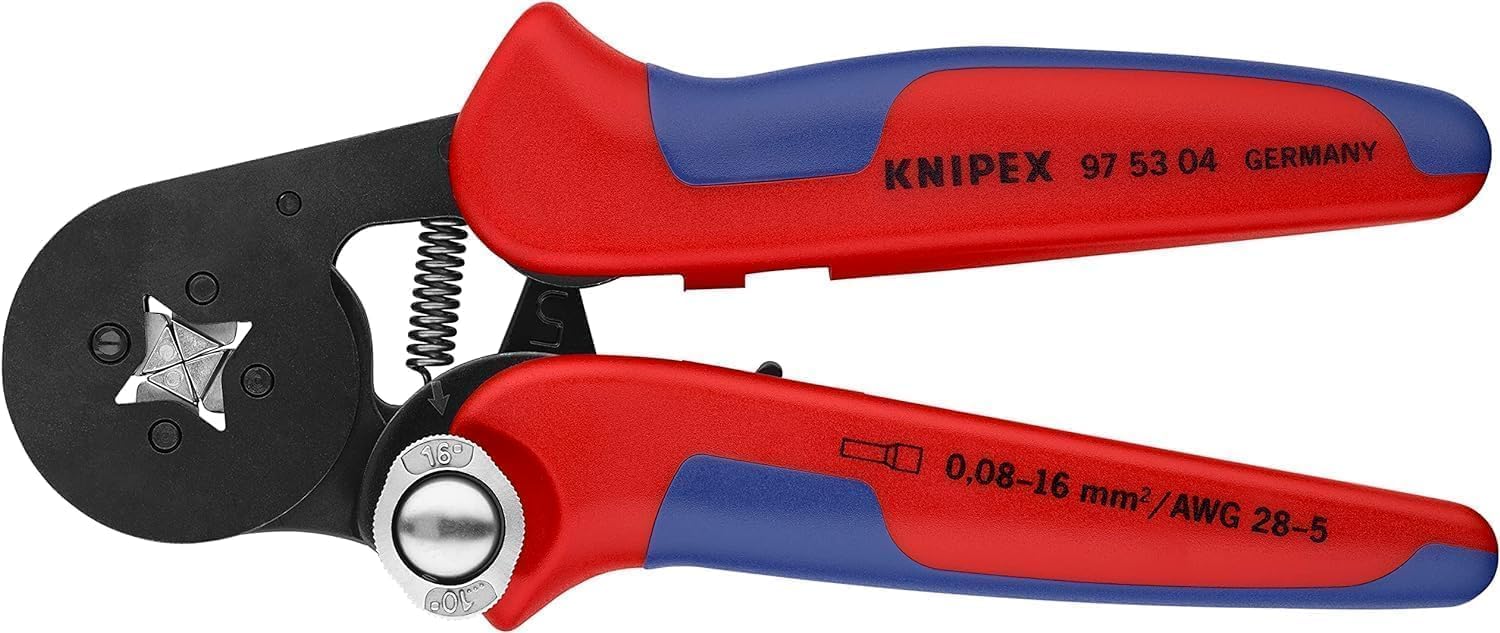 Knipex Pince à sertir auto-ajustable pour embouts de câble avec accès latéral brunie, avec gaines bi-matière 180 mm 97 53 04 & PreciStrip16 Pince à dénuder automatique 195 mm (carte LS/blister)