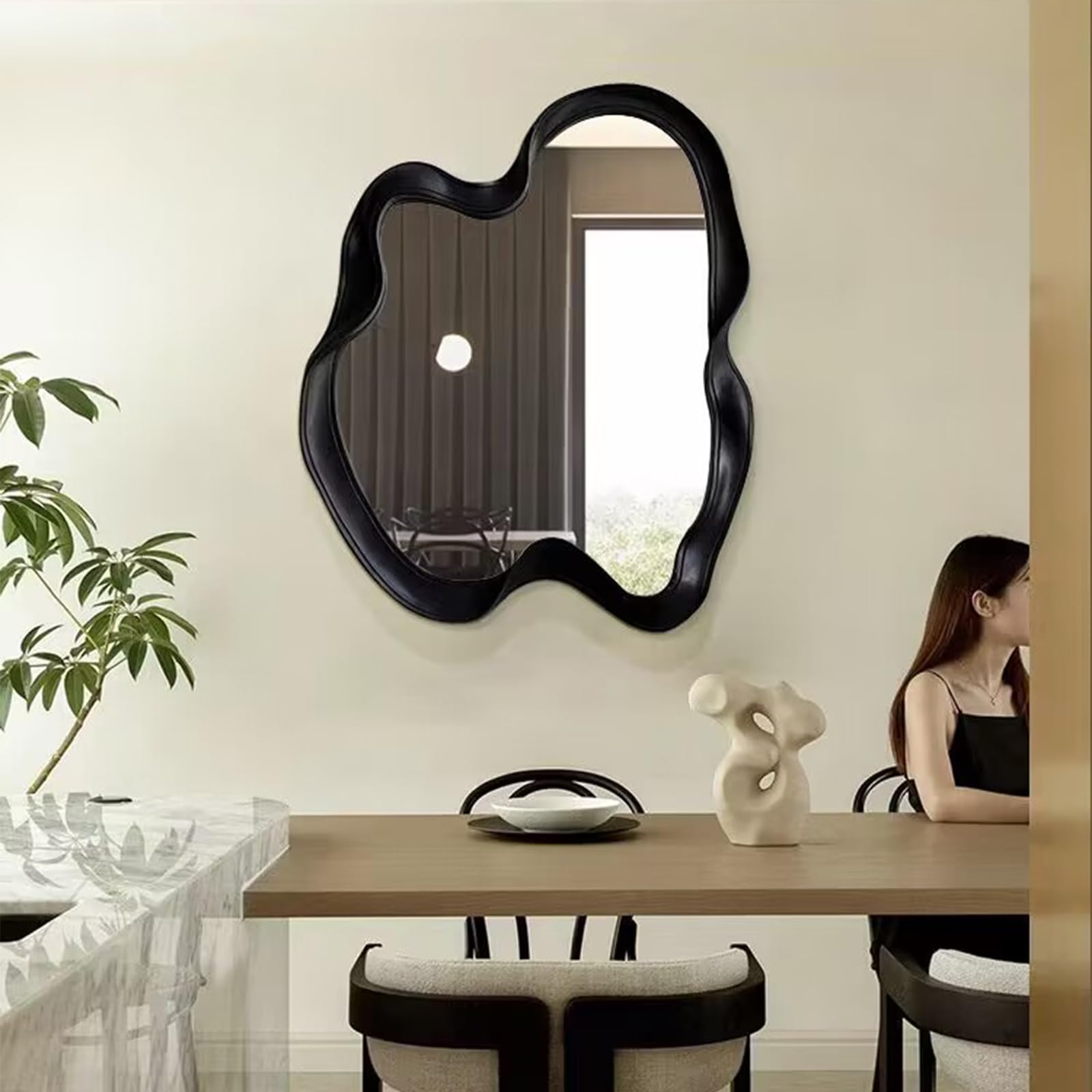 Miroir Mural Asymétrique - Bois Naturel - 30x19 Pouces - Décoratif Salle De Bain