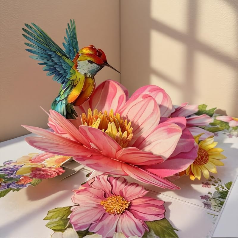 AIBAOBAO Hummingbird 3D Pop Up Birthday Card for Women Floral Laser Cut for Mothers Day Valentines Day Wedding Anniversary with Envelope & Blank Note for Mum Wife Sister Daughter Special Wish