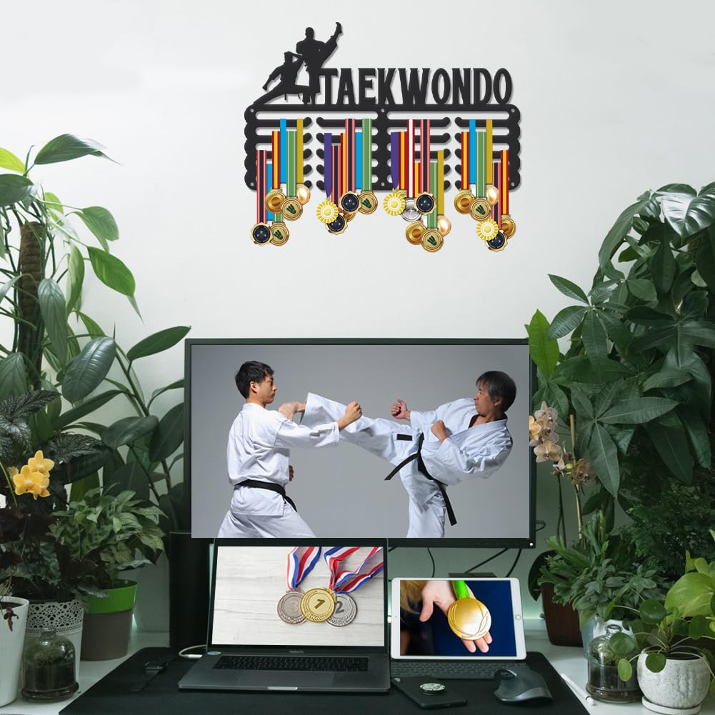 SUPERDANT Porta Medaglie da Taekwondo Portamedaglie da Muro Sportivi in Metallo 5 File 20 Ganci Espositore da Parete per Medaglie Ripiano in Ferro Regali per Atleti