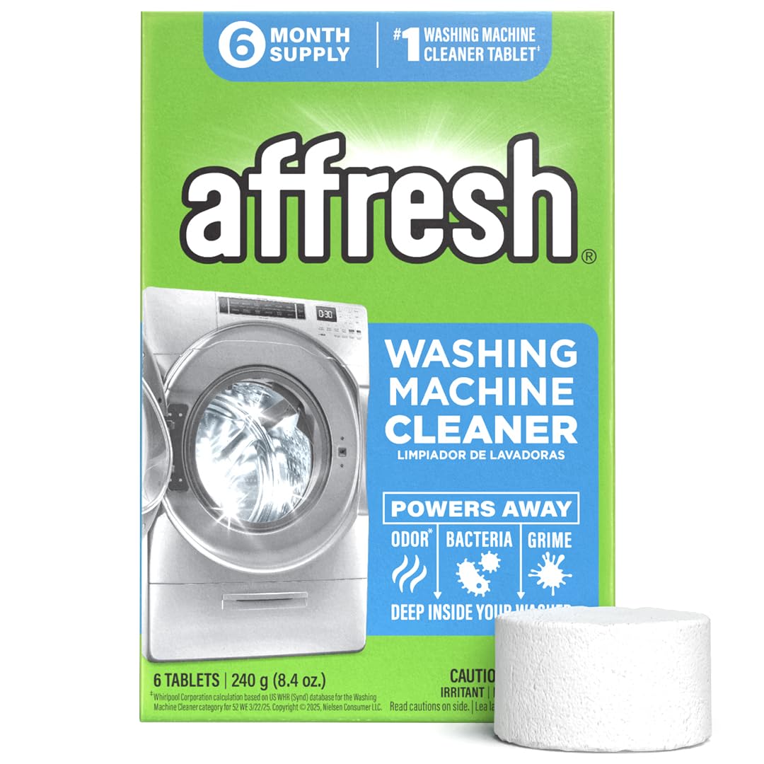 Affresh Washing Machine Cleaner, Helps Power Away Odor Causing Bacteria & Grime Deep Inside Pump, Valve & Hoses, 6 Time Release Tablets, 6 Month Supply