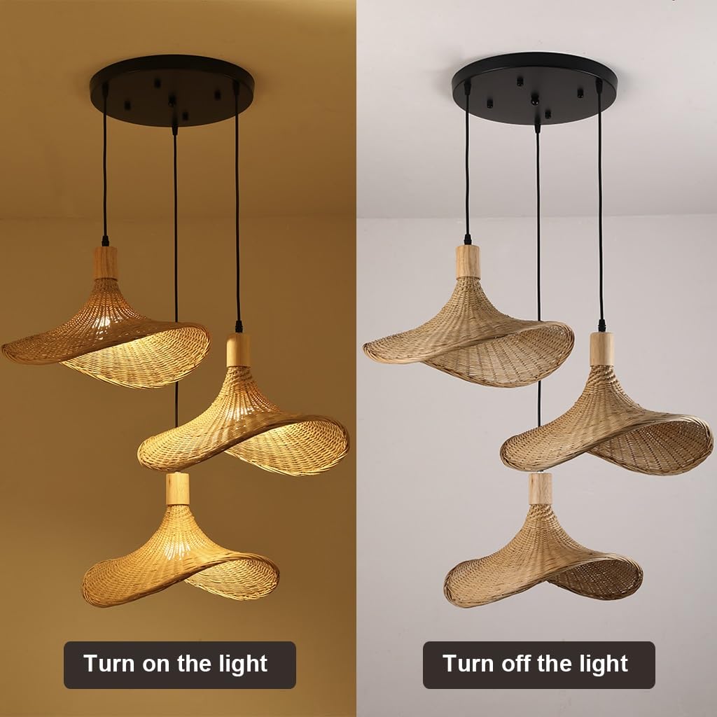 E27 Contemporary Natural Bamboo Ceiling Hanging Pendant Lights Handmade Bamboo Chandeliers Light - View #6