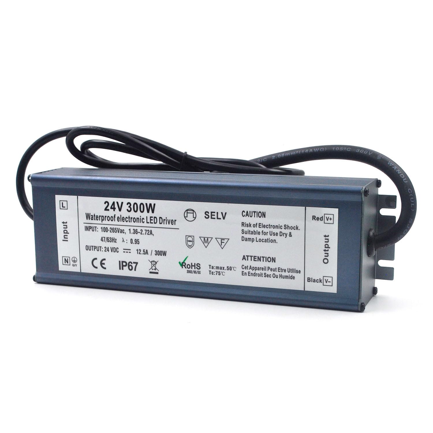 Photo 1 of LED Driver 24V 300W Waterproof IP67 Power Supply Transformer, 100-265V AC to 24V DC Low Voltage Output, LED Transformer with 3-Prong Plug Cable for LED Light, Computer Project, Outdoor Light