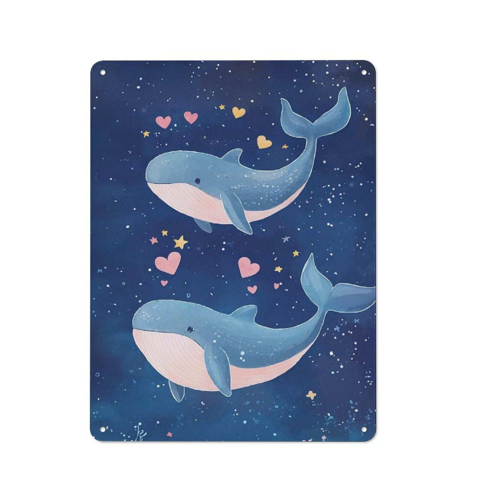 Junmoney Whale Love Starry Night 40X30cm Industrial-Style Tin Sign With For Hallway Wall, A Metal Wall Feature For A Newly Arranged Hallway