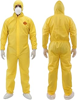 Tiger Tough Chemical Protection Coveralls - Hazmat Suits with Hood & Zipper – Durable Yellow Chemical Suit for Industrial Use