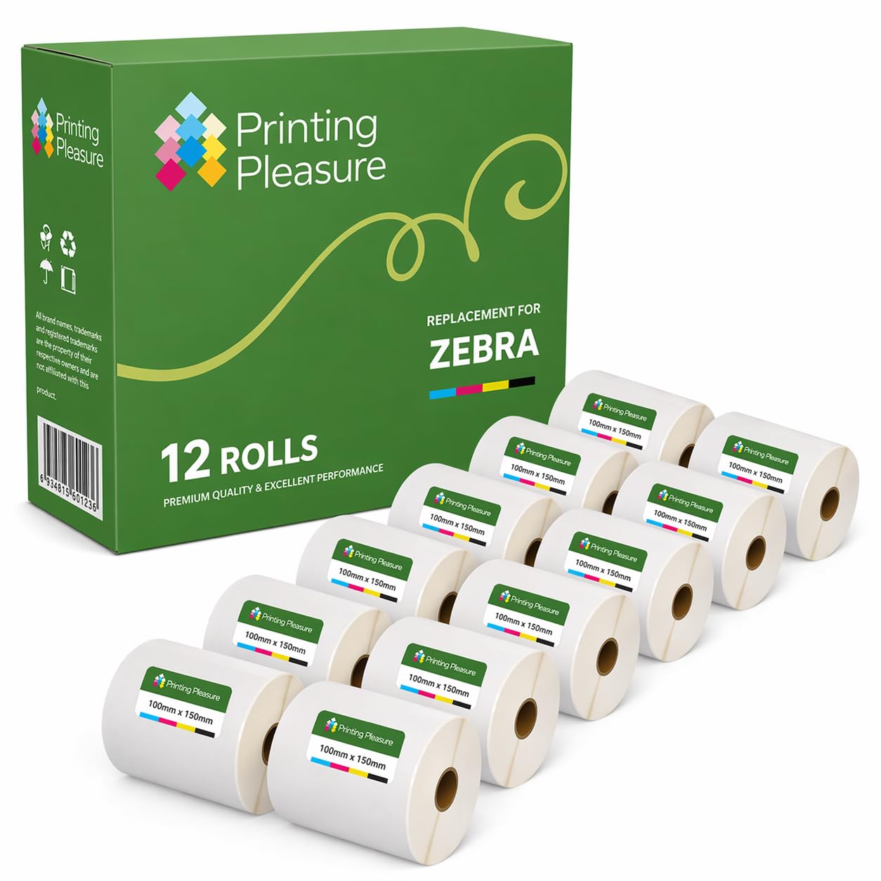 4x6 Thermal Labels,100mm x 150mm,White Permanent Adhesive Shipping & Mailing Labels Rolls Compatible with Thermal Transfer & Direct Printers(500/Roll 12 Rolls)