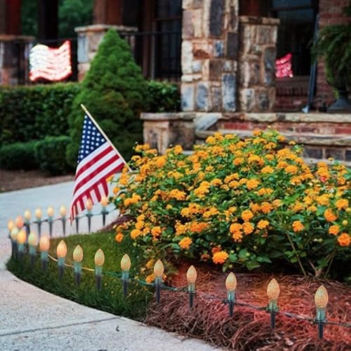 Miniatura 24 de Paquete de 25 bombillas de repuesto naranjas C7 de vidrio de Halloween para cadena de luces al aire libre, luces de patio, base de candelabro C7/E12