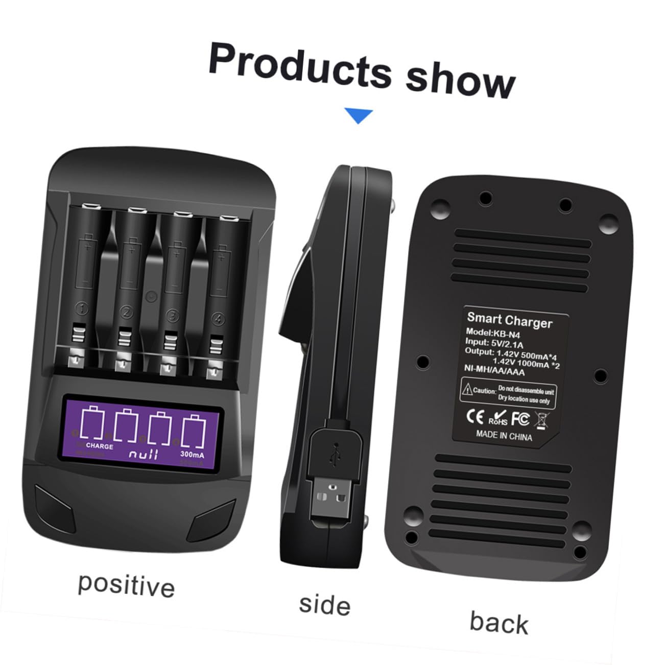 OSALADI Cargador De Batería De 2 Piezas Adaptador Inteligente De 4 Ranuras Pantalla De Capacidad Real Cargador Portátil Recargable para El Hogar