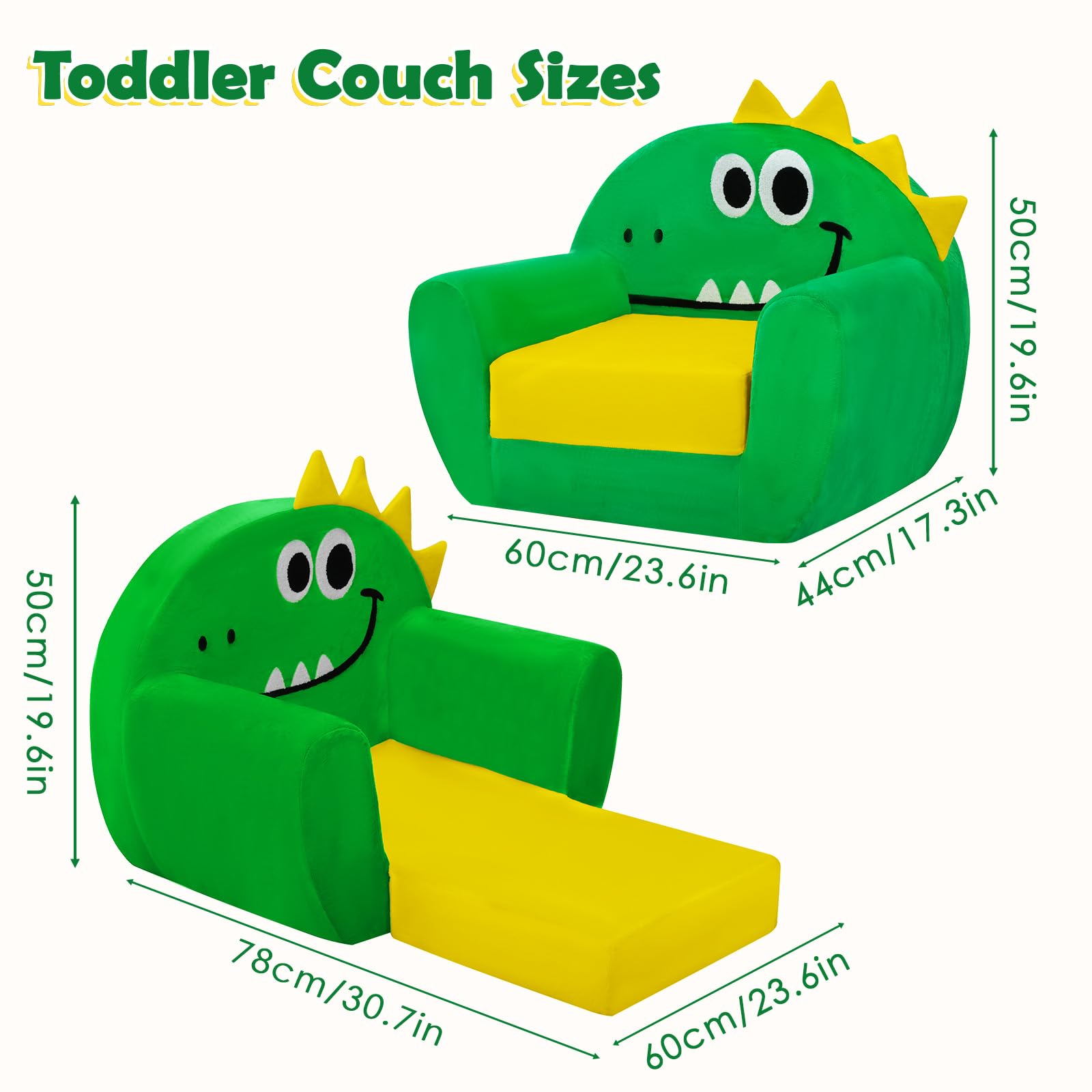 Poltroncina per Bambini 2-in-1,Cartoon Comodi Sedia Bambini,Morbido Letto Bambina per Soggiorno, Sala Giochi,Dinosauro Verde