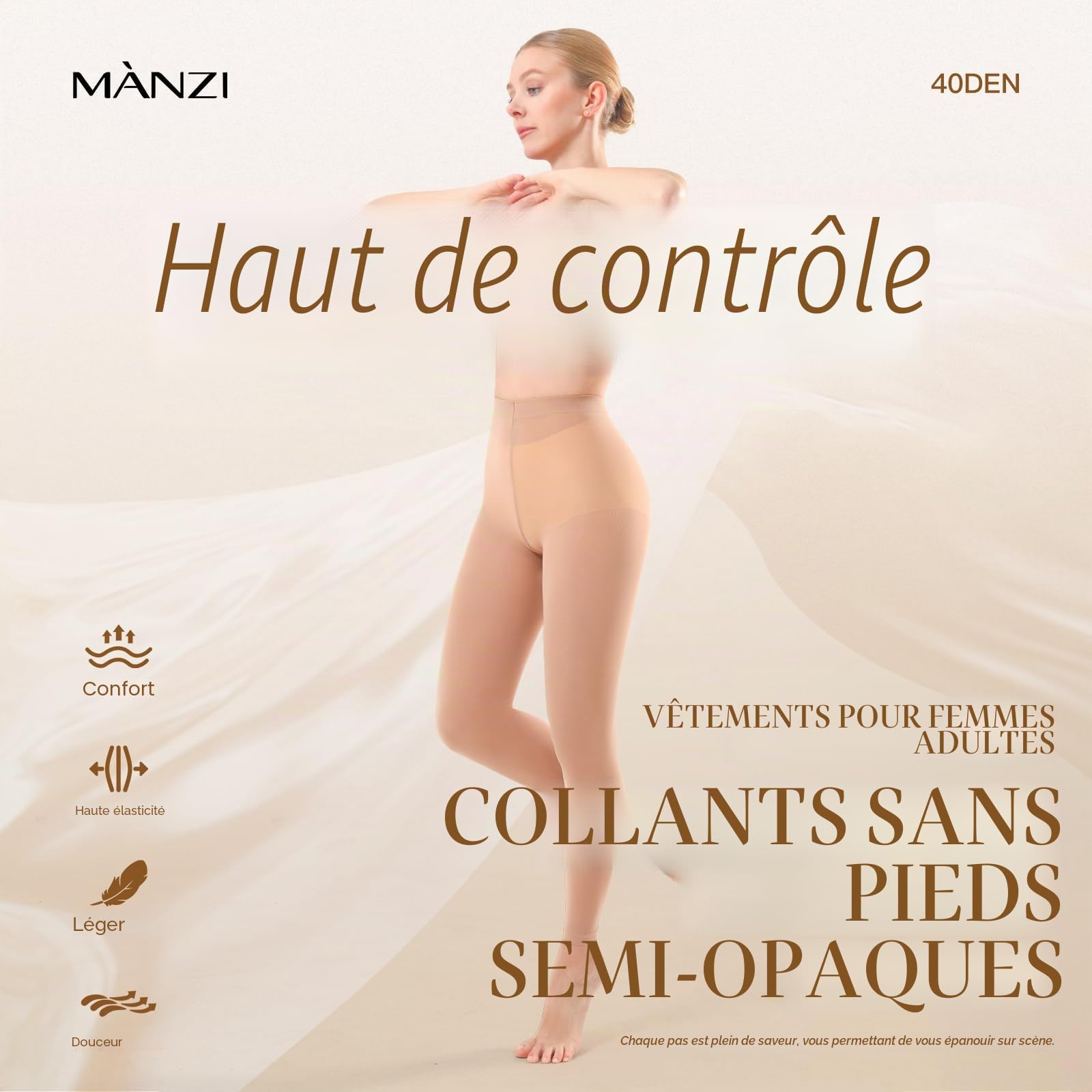 MANZI Collants de danse sans pieds pour femme - Noir - Une paire