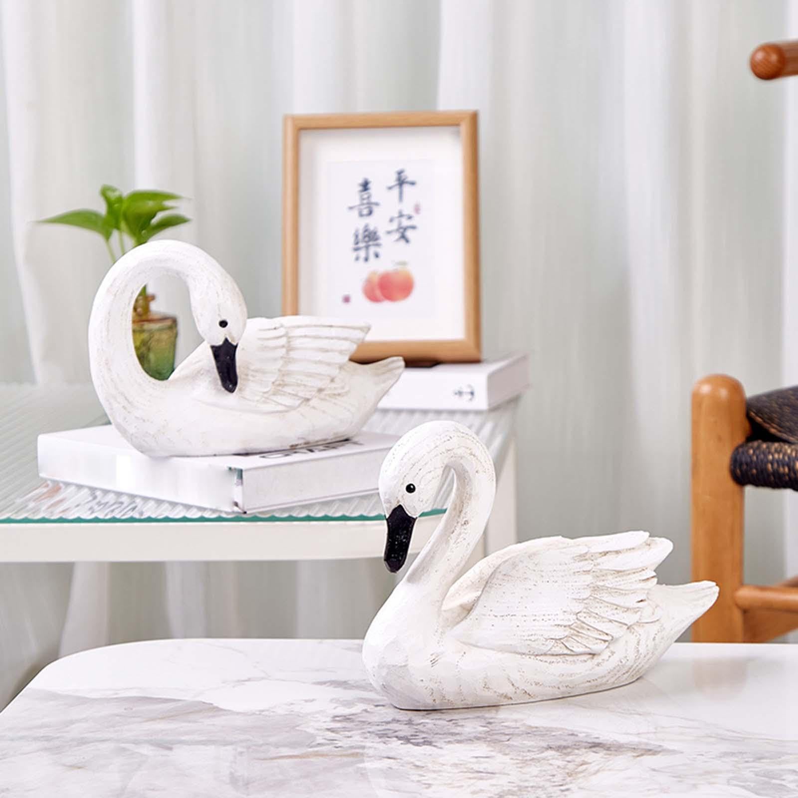 Lot de 2 Sculptures En Résine Représentant Un Couple de Cygnes, Presse-papiers de Bureau, Statues D'oiseaux pour Noël Ou Style Champêtre, b