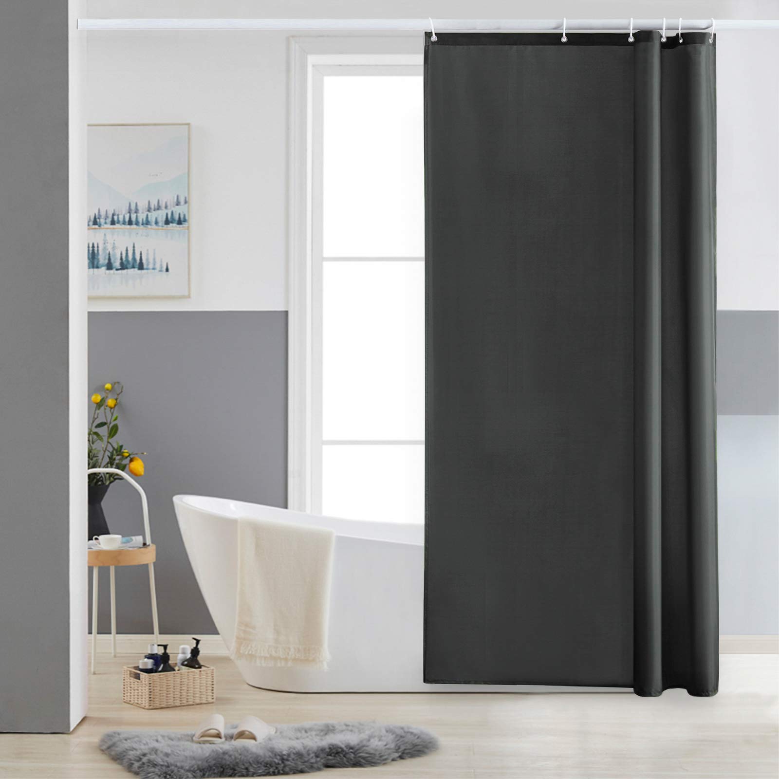 Cortinas Baño Blanca Antimoho Antibacteriano Impermeable Poliester Tela Lisa Lavable, con 12 Ganchos Plásticos, 180x200 Cortina. — view 14