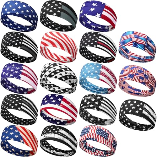 Image of 18 Pcs Sports Sweatbands for Men Women Camo Headbands Workout Non Slip Headbands Breathable Head Band Fitness Stretchy Unisex Hairband for Yoga Running Cycling Ball