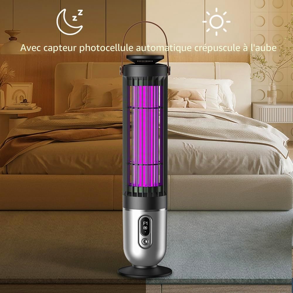 FanFuGuo® Lampe Anti Moucherons Anti Moustique Mouche Rechargeable, Lampe UV et veilleuse 2 en 1 avec capteur crépusculaire, Anti Insectes Volants Tue Mouche Electrique Intérieur et extérieur (Black1)