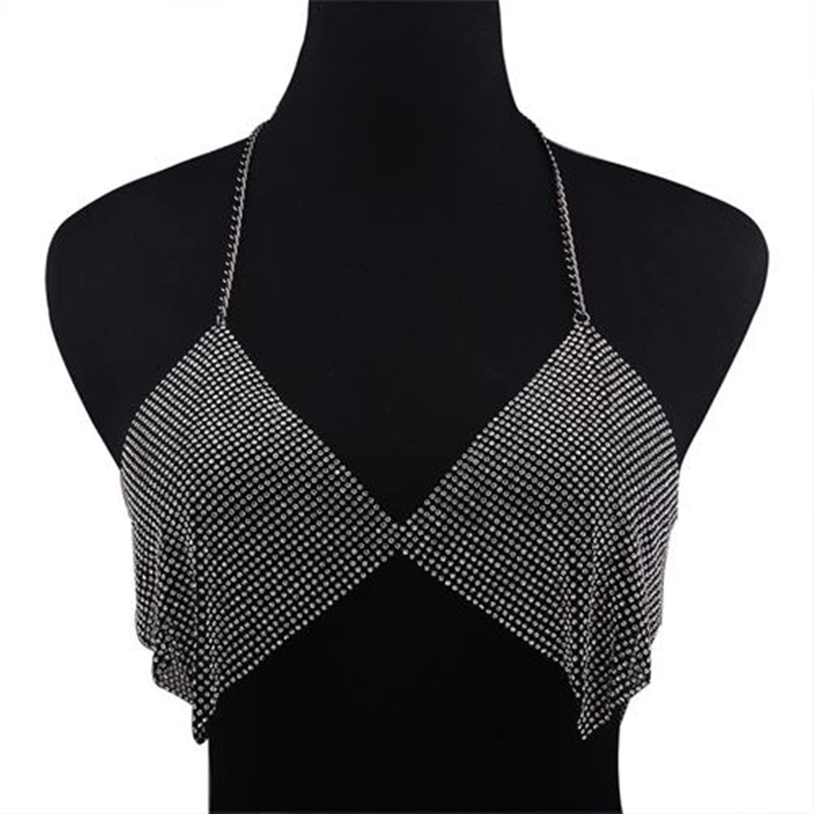 Mode Corps Chaîne Mode Femmes Harnais Corps Bijoux Unique Flash Brillant Strass Paillettes Soutien-Gorge Corps Bijoux Collier Chaînes Collier (Couleur Métal : Couleur Noir) (Une Couleur Noire)