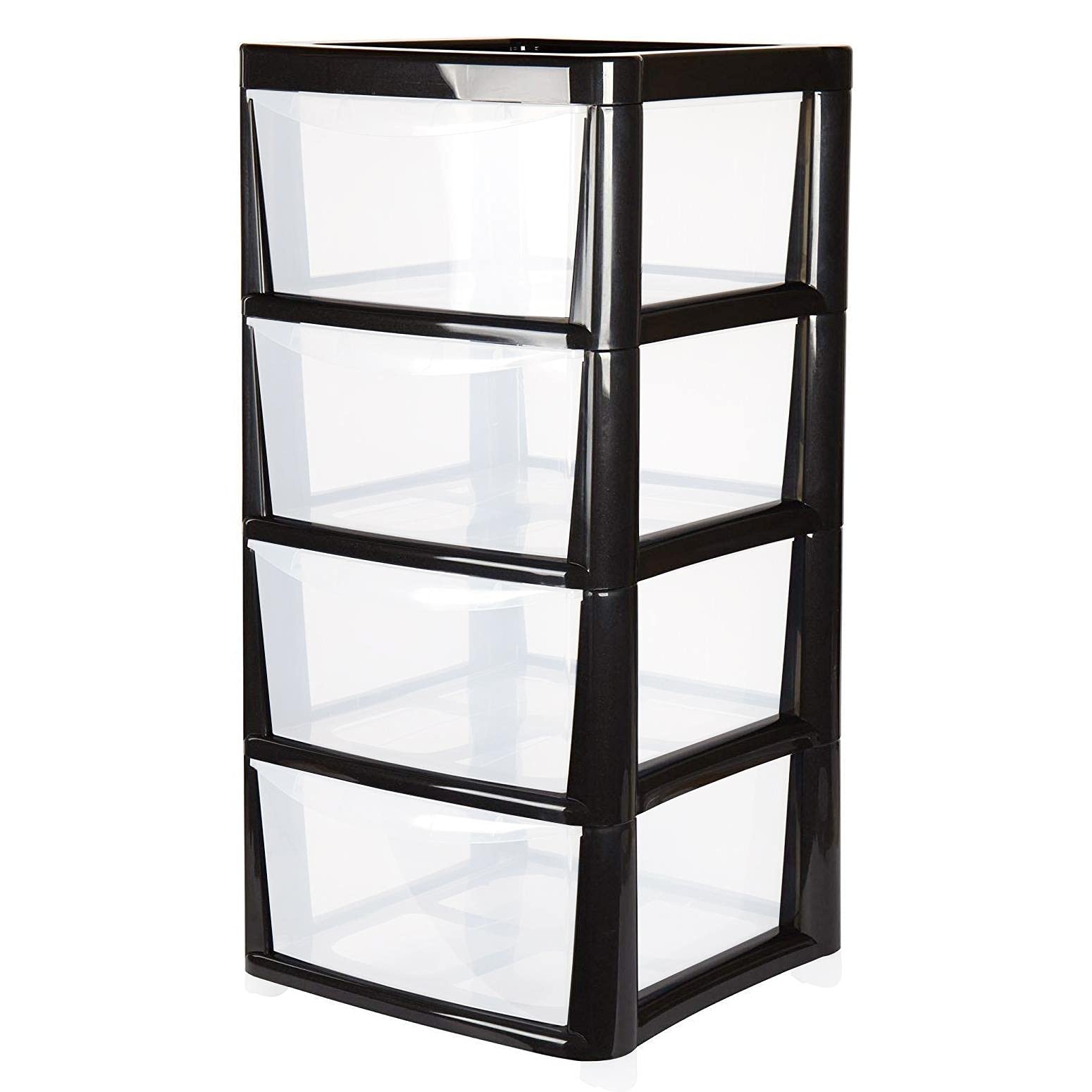 Large 4 Drawer Plastic Modular Storage Tower Black Frame Design with