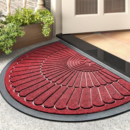 tchdio Door Mat Outdoor Indoor Entrance Doormat-Semicircular Durable Rubber Non Slip Front Door Mat for Outside Inside Entry Entryway Dirt Trapper WelcomeMat for Muddy Paws and Shoes-Red 17”