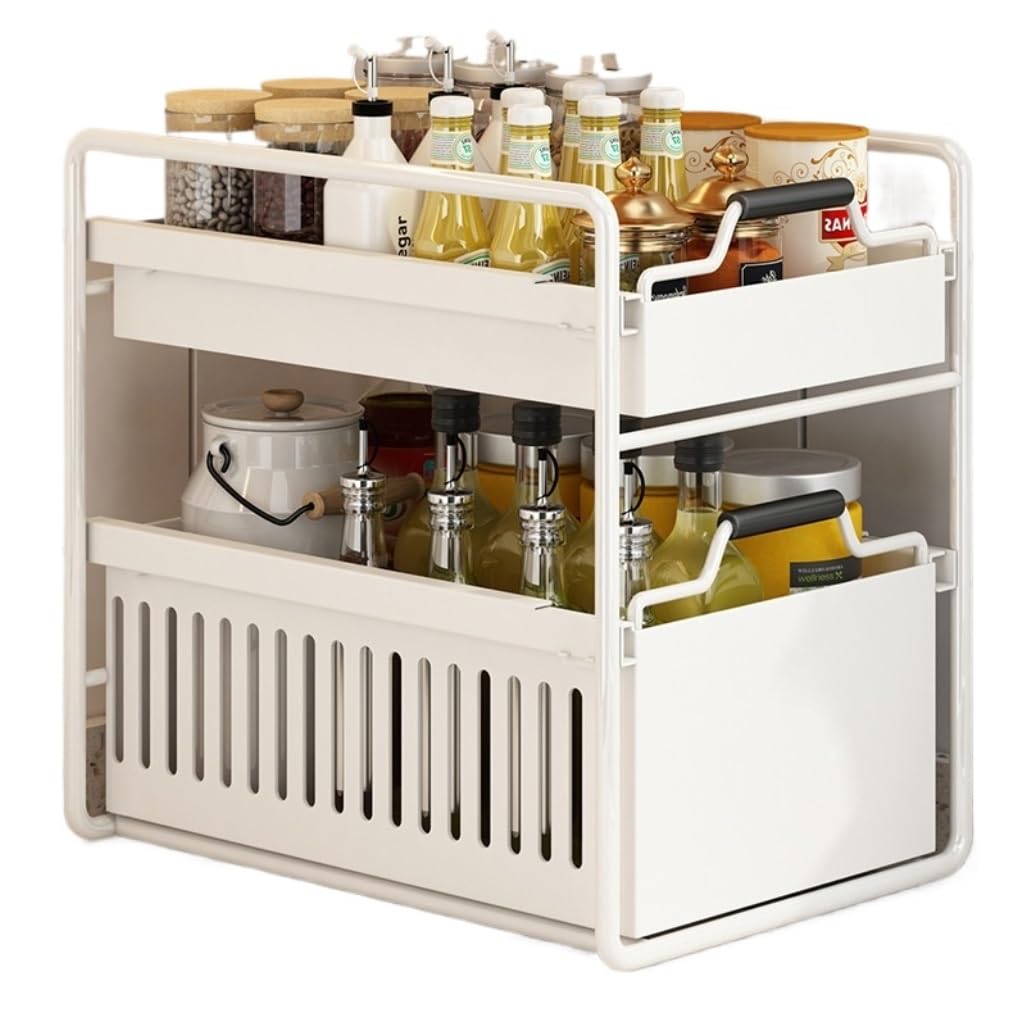 YNIYUJKL Spice Rack Spice Organizer Spice Shelf 2-Tiers Metal Spice Rack Organizer Pull-Out Seasoning Rack Kitchen Organizer Countertop Spice Jar Shelf Seasoning Organizer Spice