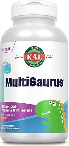 Miniatura 7 de KAL MultiSaurus - Multivitaminas masticables para niños, 11 vitaminas y minerales esenciales para niños, bayas, uva, naranja, sin gluten y fructosa,
