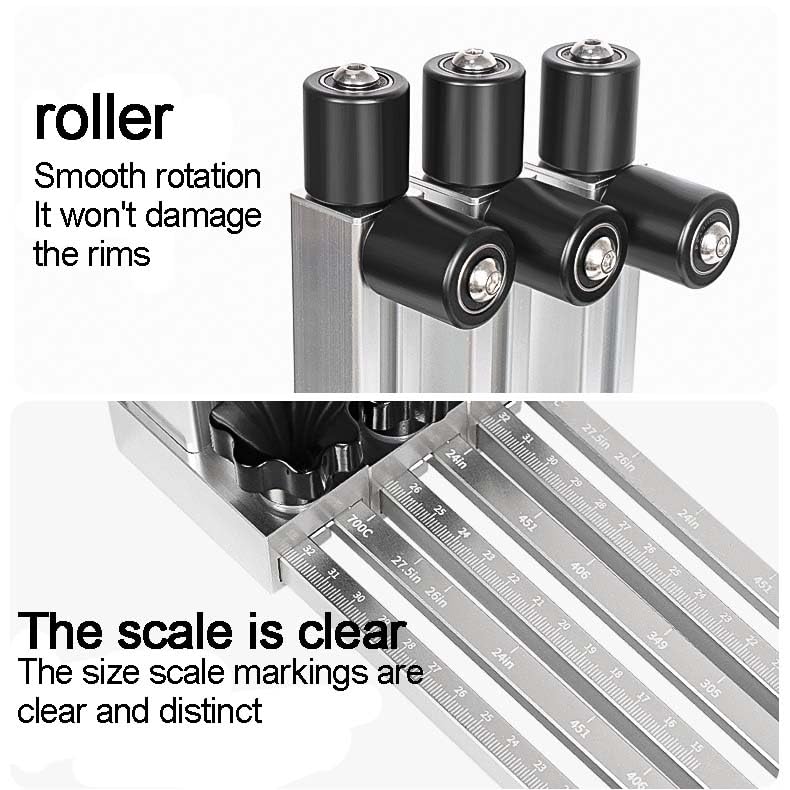 Support de roue de vélo pliable avec roulement à rouleaux et réglage de la hauteur pour l'entretien des jantes