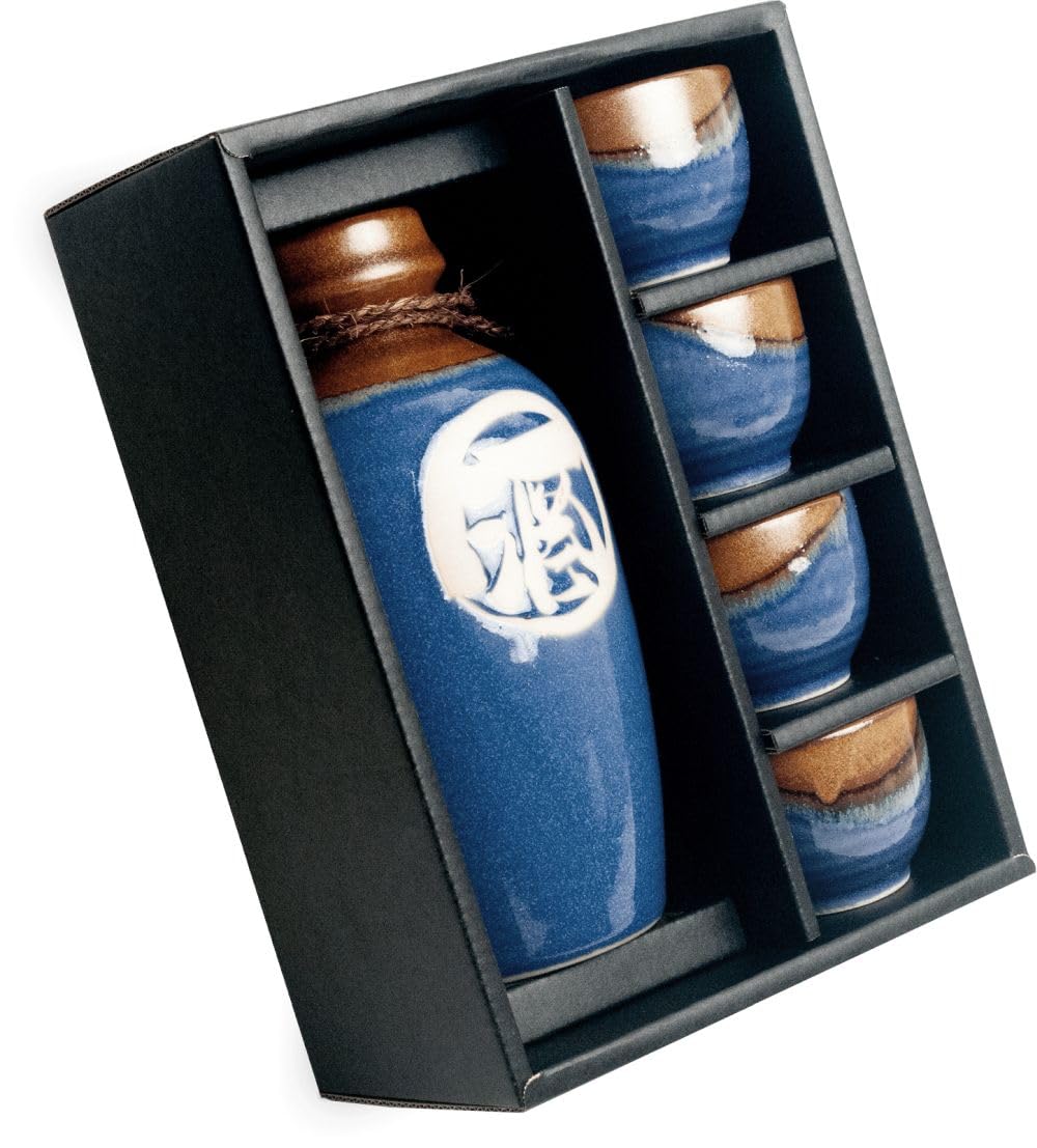 Sake-Set Sango aus Japan Porzellan Sakeset blau 5er Geschenkset 500ml