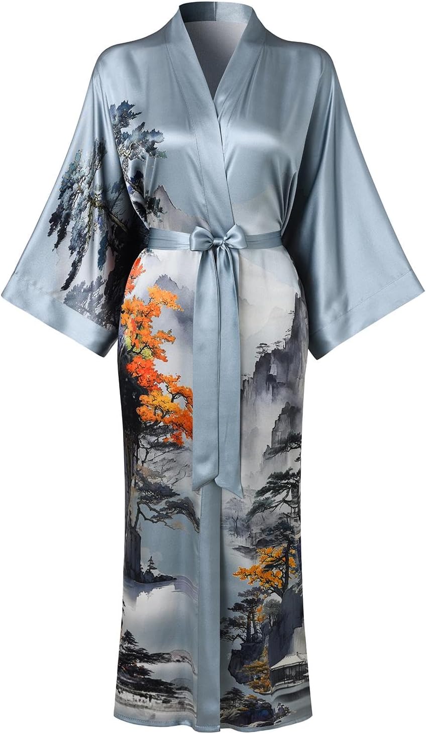 Women's Silk Kimono Robe Long Bathrobe Nightgown 100% Mulberry Silk for Women - Cla...