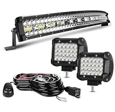 LED Light Bar Kits - 32IN Curved 585W Triple Row LED Light Bar, 4 inch LED Pods 12V 24V Led Work Lights Off-Road Driving Lights Waterproof for ATV Tractor Pickup Cart with 3-Lead Wiring Harness