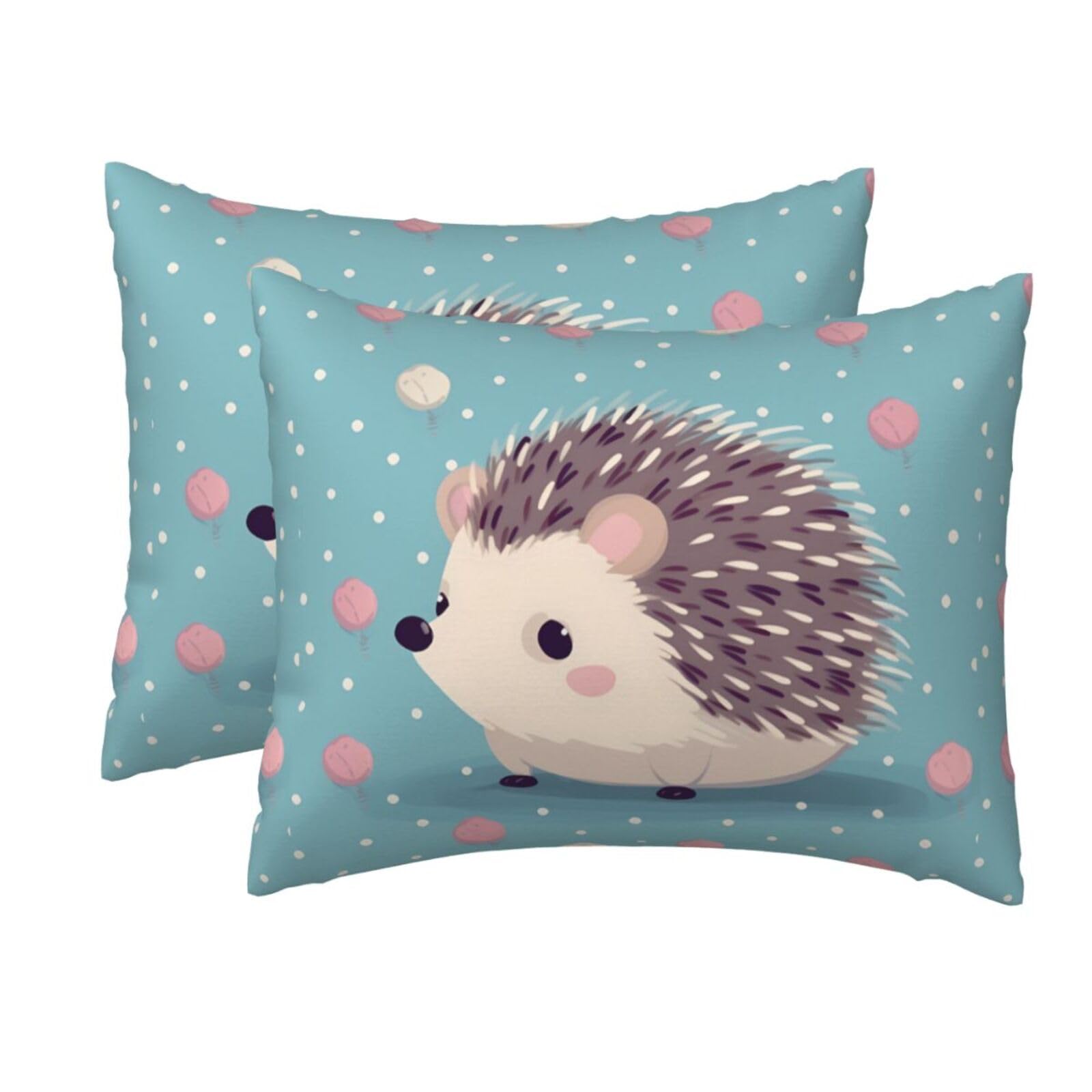 2 Pack Standard Pillow Cases with Hidden Zipper, Soft Breathable Pillow Covers for Hair and Skin, Hedgehog Polkadot Pillowcases 20"x26" Bed Pillow Protectors Cover for Sleeping Gifts
