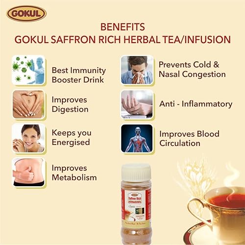 Miniatura 4 de GOKUL Infusión de hierbas energizante rica en azafrán, sin cafeína, ingredientes herbales (3.53 onzas cada uno)