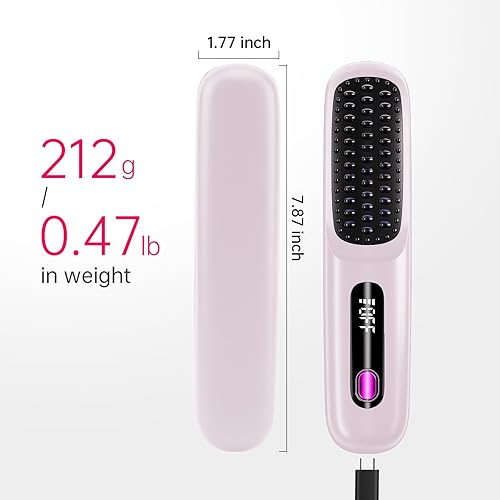 Miniatura 7 de Cepillo alisador de pelo inalámbrico para viajes, 200 millones de iones negativos, peine alisador de cabello portátil para mujeres con pantalla LED