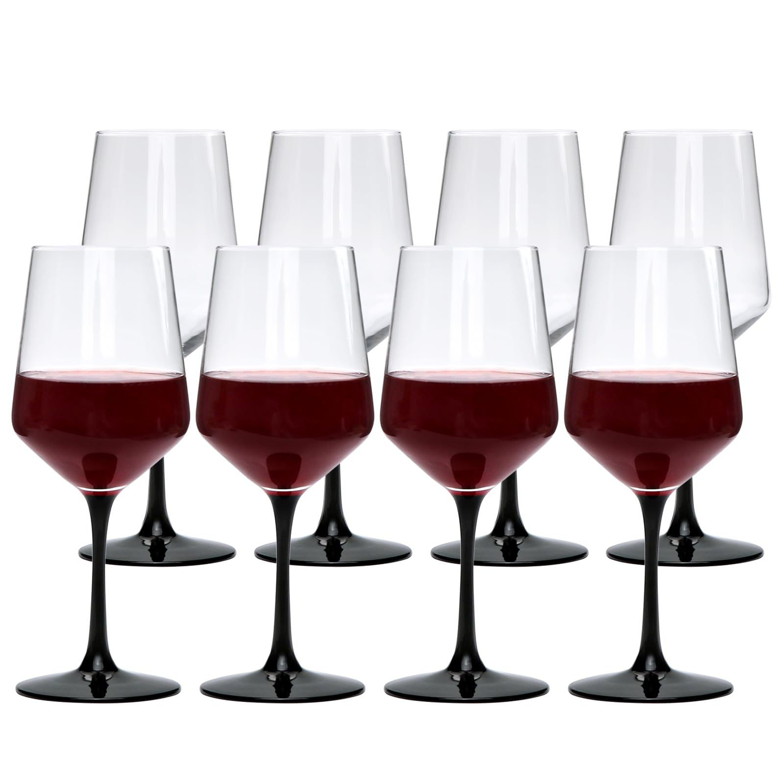 Ufrount Wine Glasses 16oz,Black Stem Red Wine Glasses set of 8,Clear Long Stem Wine Goblet for Rose Wine,White Wine,Anniversary, Wedding