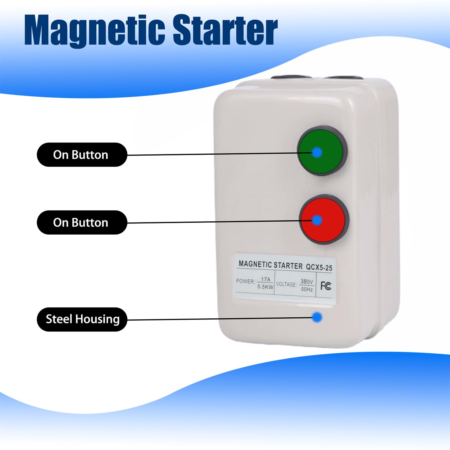 Arrancador magnético de motor eléctrico de 380 V, 5,5 KW-7,5 HP, para compresor de aire, interruptor trifásico/monofásico, arranque magnético