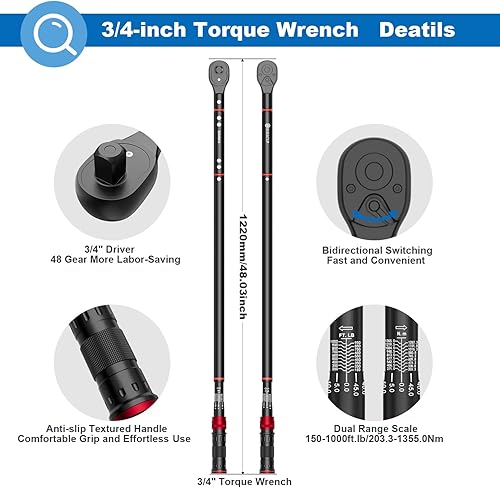 Miniatura 51 de Llave dinamométrica de clic de 3/8 pulgadas, 5-45 pies-libra/6.8-61 Nm, llave dinamométrica ajustable de doble dirección de 72 dientes