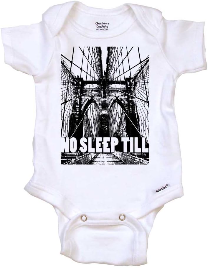 No Sleep Till Brooklyn Baby Onesie Organic, 0-3 mo, Organic White